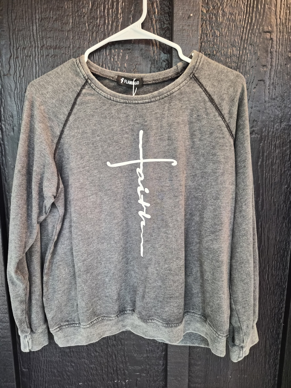 Gray Crewneck Sweatshirt with Cross Script - Faith